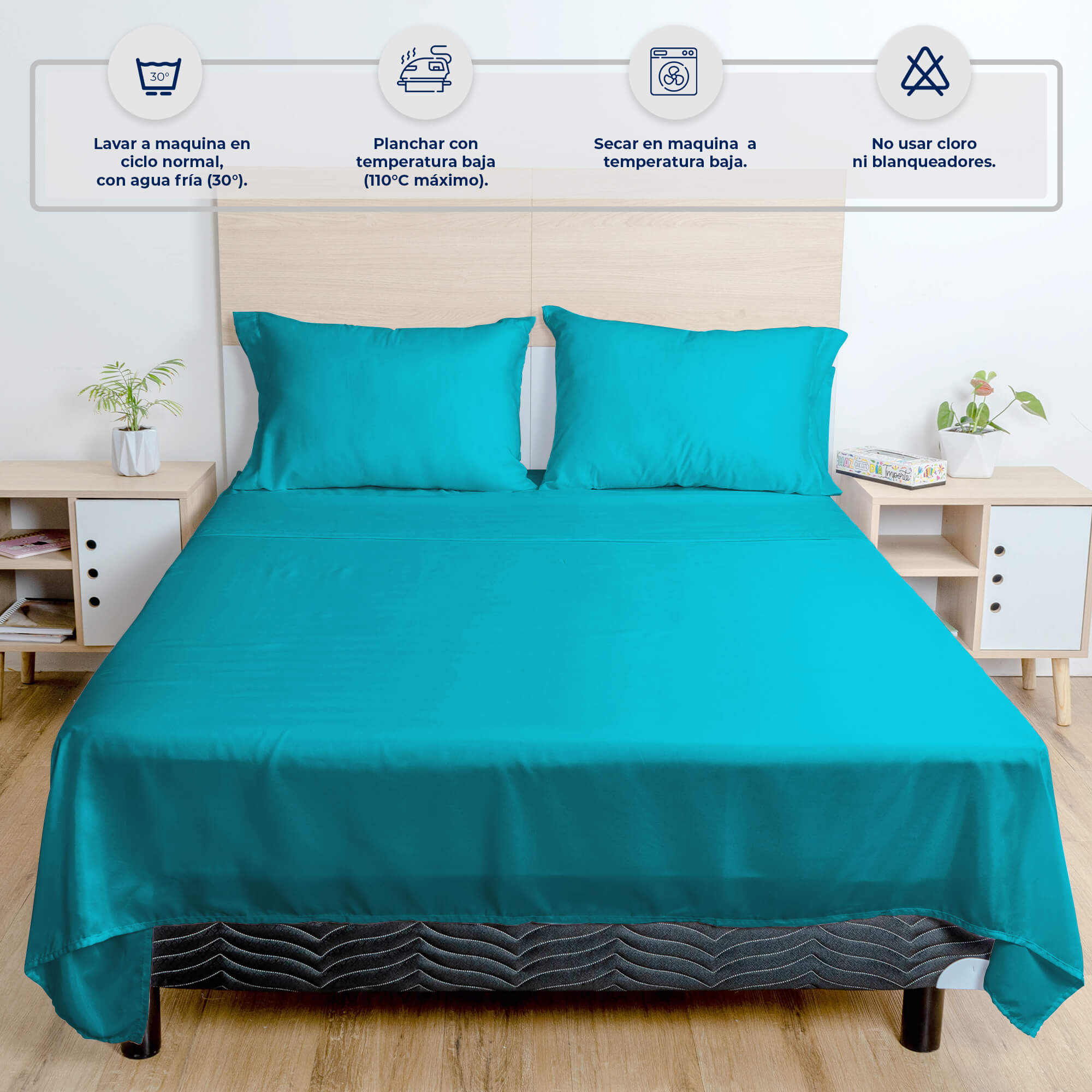 Edredón queen size Spring Air + Almohada + Sabana + Frazada turquesa/marino
