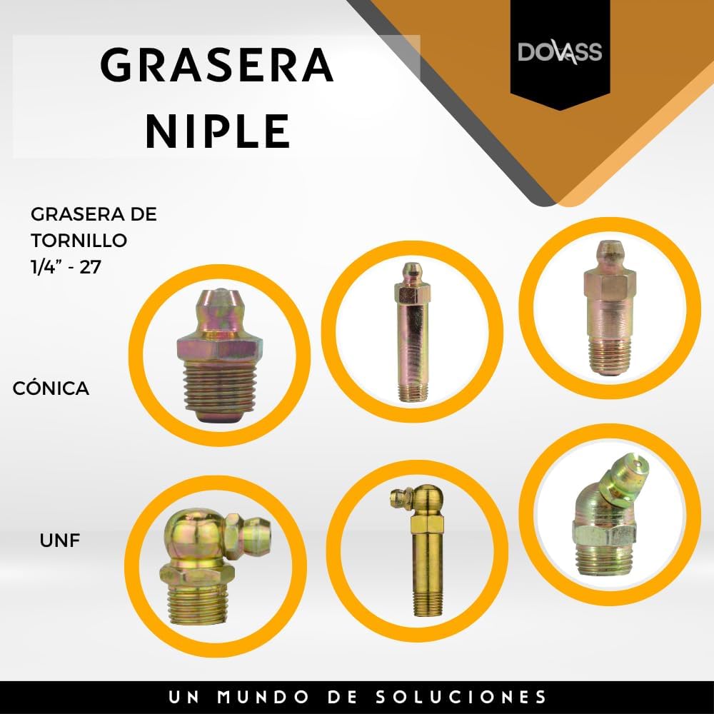 Grasera De Niple Tipo Tornillo 1/4 27 Conica UNF 50 Piezas Ideal para trabajos de mantenimiento, refacción y instalación Garantizan una fijación segura de las piezas
