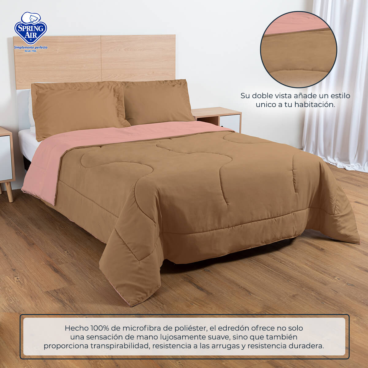Edredón queen size Spring Air + Almohada + Sabana + Frazada  salmon/khaki