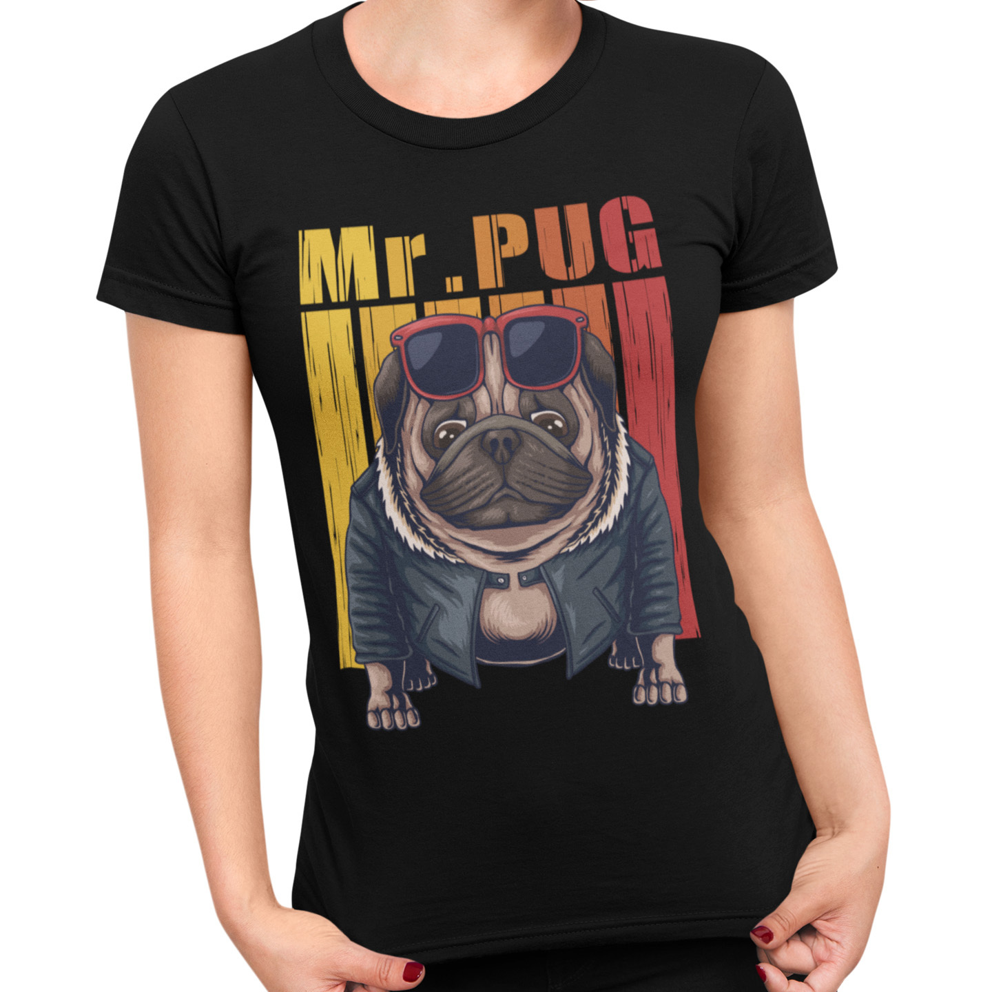 Playera Caballero, Dama Y Niño Mr. Pug Rockero Mascota
