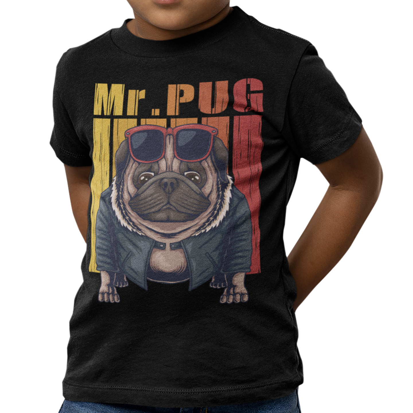 Playera Caballero, Dama Y Niño Mr. Pug Rockero Mascota