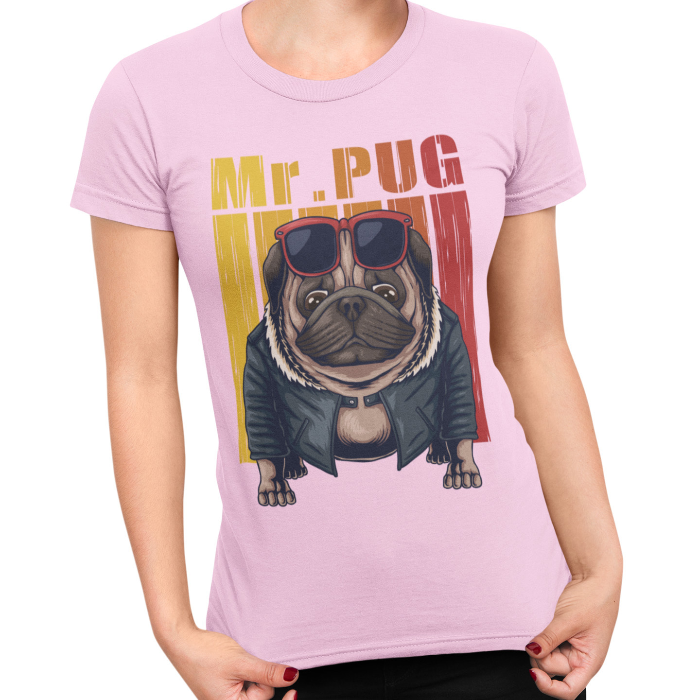 Playera Caballero, Dama Y Niño Mr. Pug Rockero Mascota