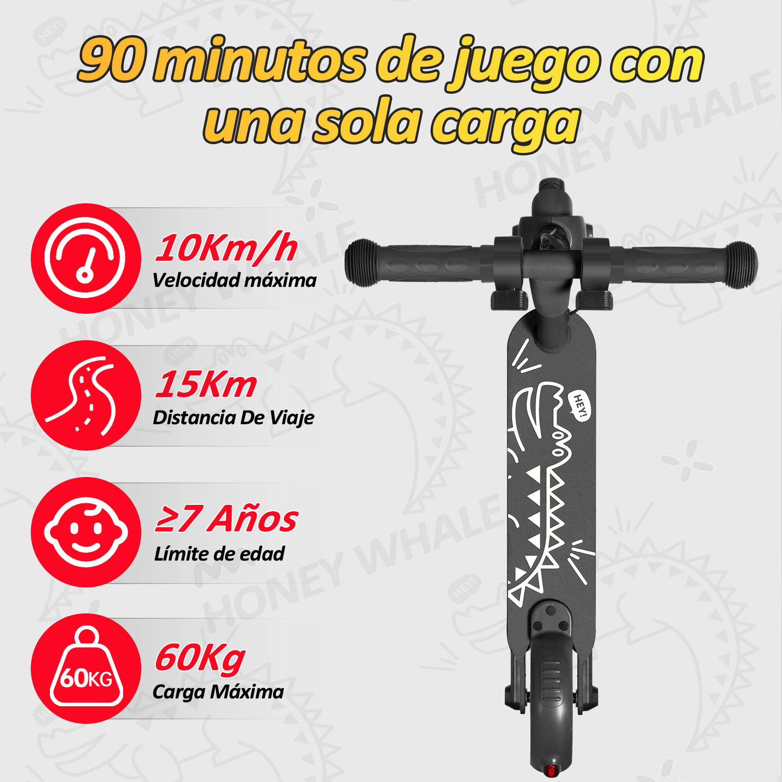 Scooter Eléctrico Honey Whale Para Niños 100w E6 Gris.