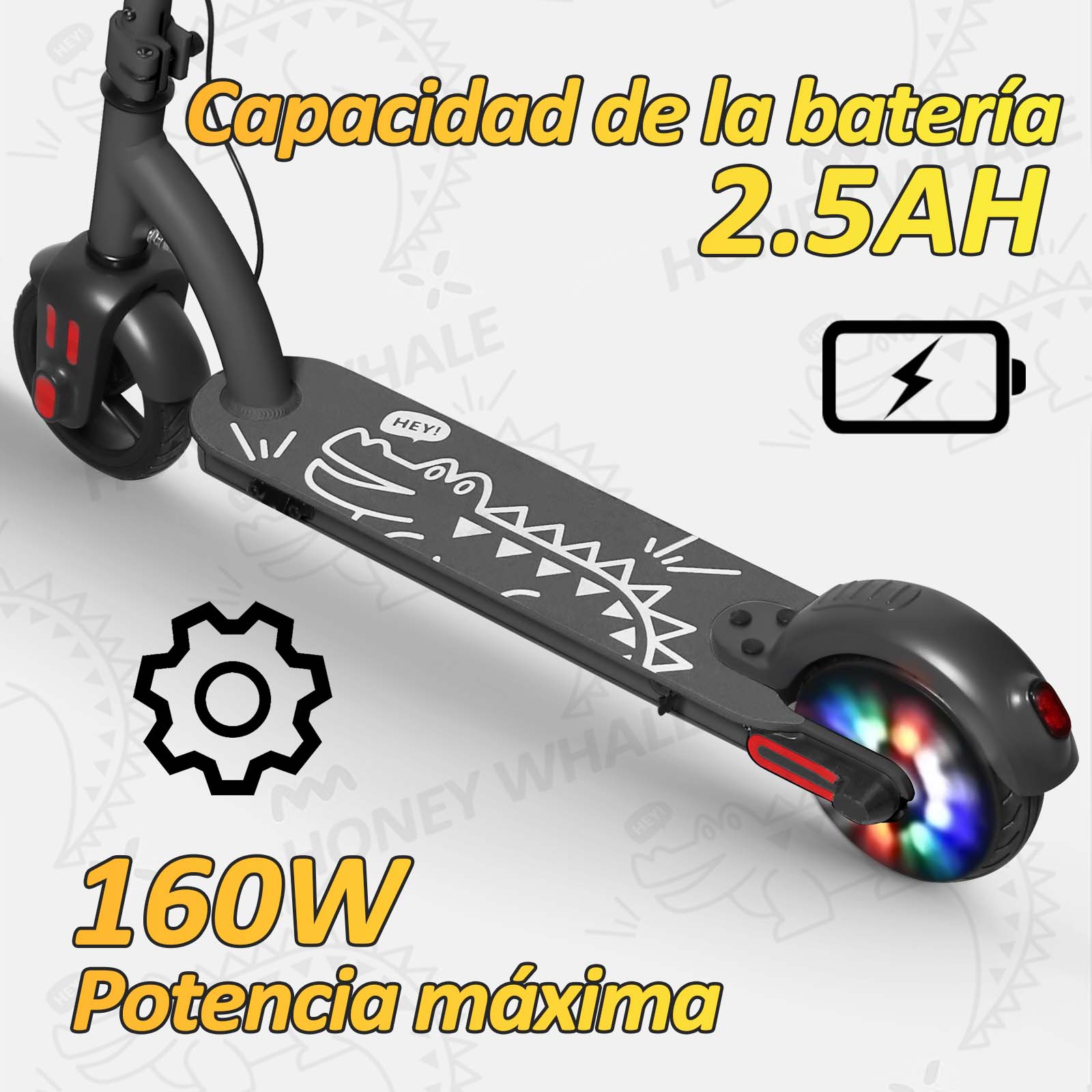 Scooter Eléctrico Honey Whale Para Niños 100w E6 Gris.