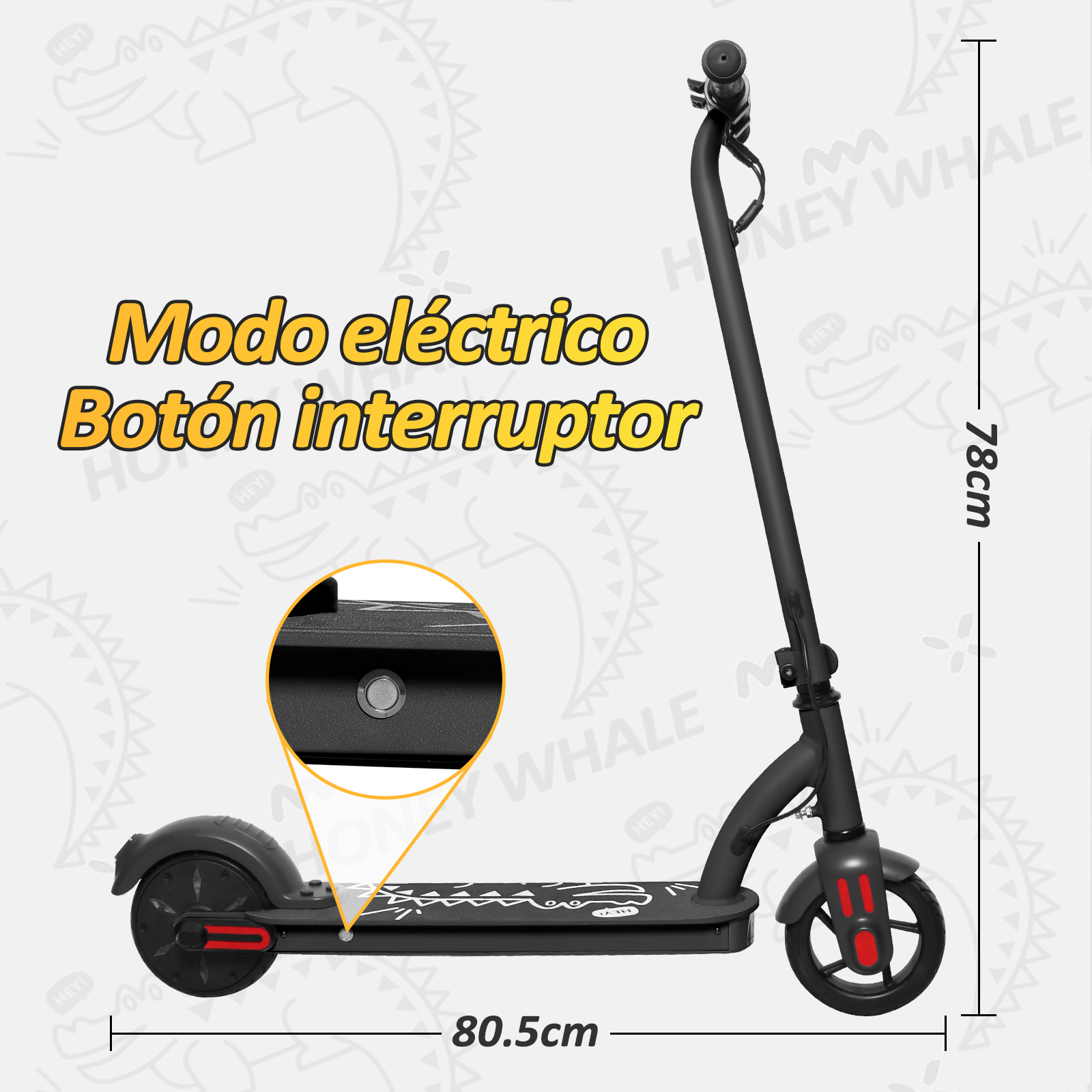 Scooter Eléctrico Honey Whale Para Niños 100w E6 Gris.