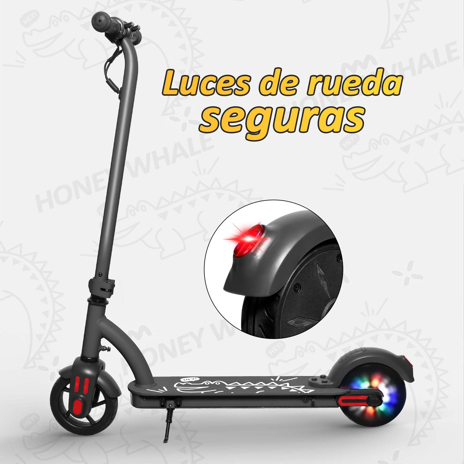 Scooter Eléctrico Honey Whale Para Niños 100w E6 Gris.