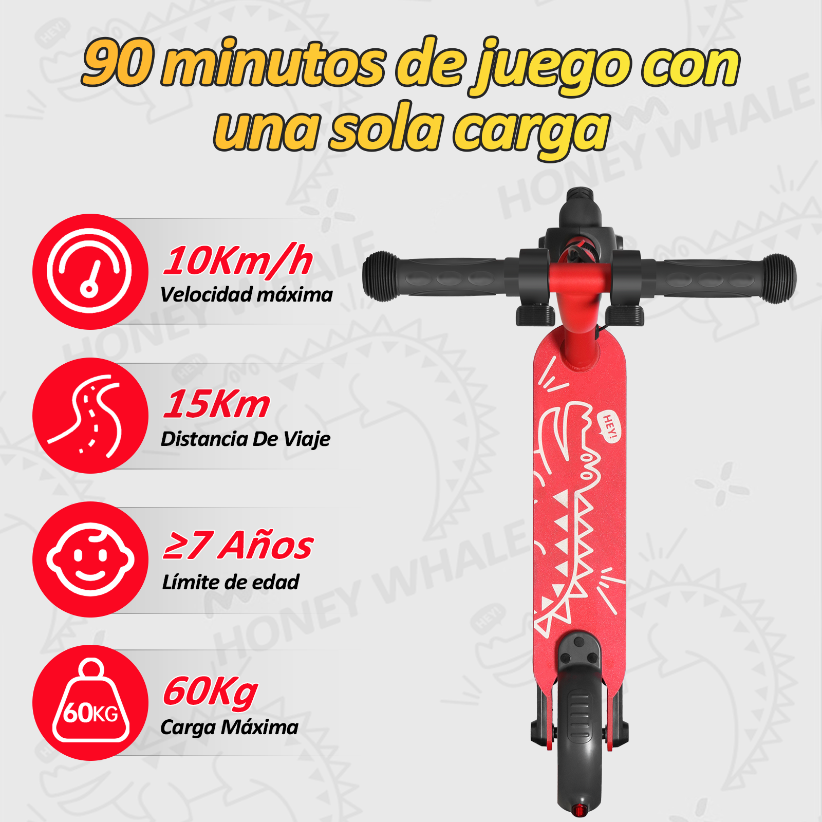 Scooter Eléctrico Honey Whale Para Niños 100w E6 Rojo.