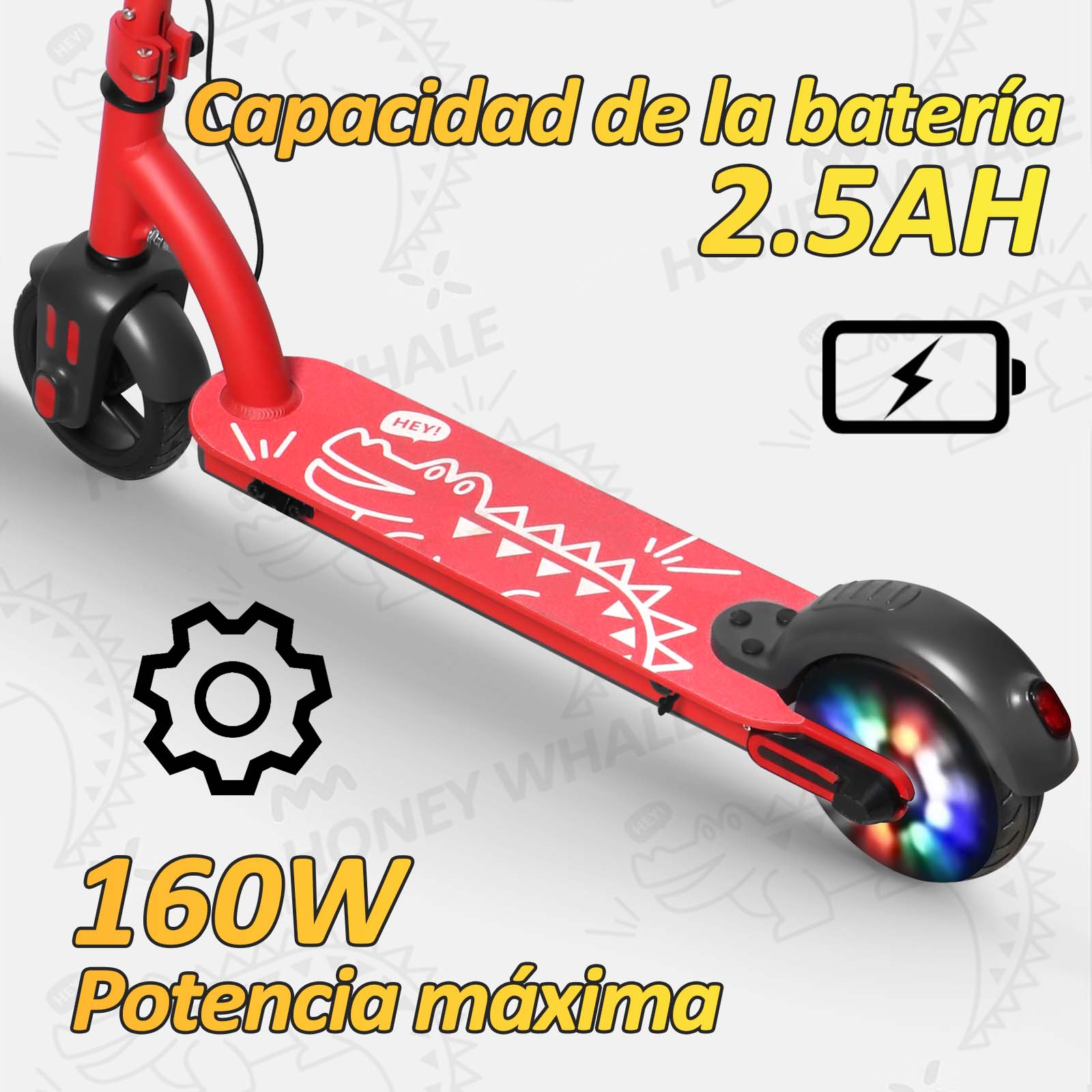 Scooter Eléctrico Honey Whale Para Niños 100w E6 Rojo.