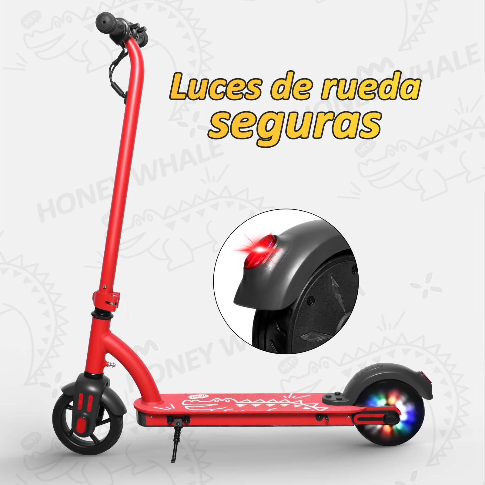 Scooter Eléctrico Honey Whale Para Niños 100w E6 Rojo.