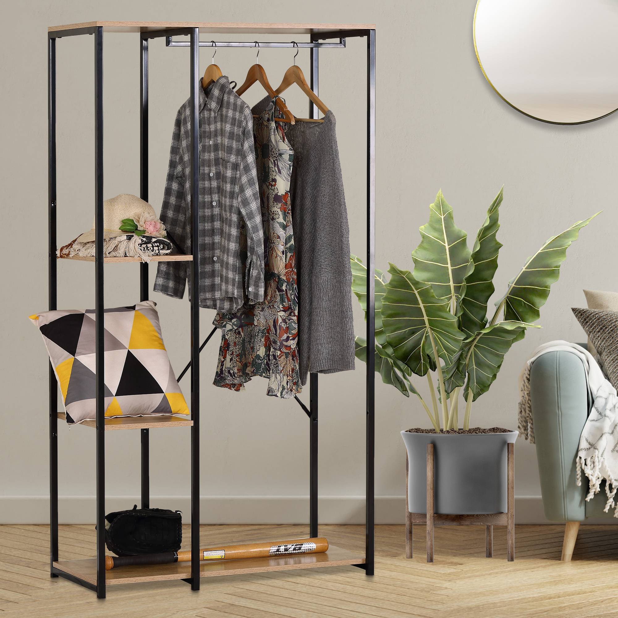 Perchero de Metal con Entrepaños Tipo Madera Magma Life