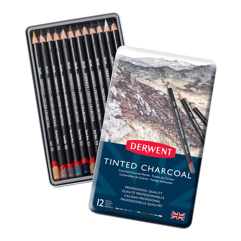 Caja Metálica Con 12 Lápices Tinted Charcoal Derwent # 2301690