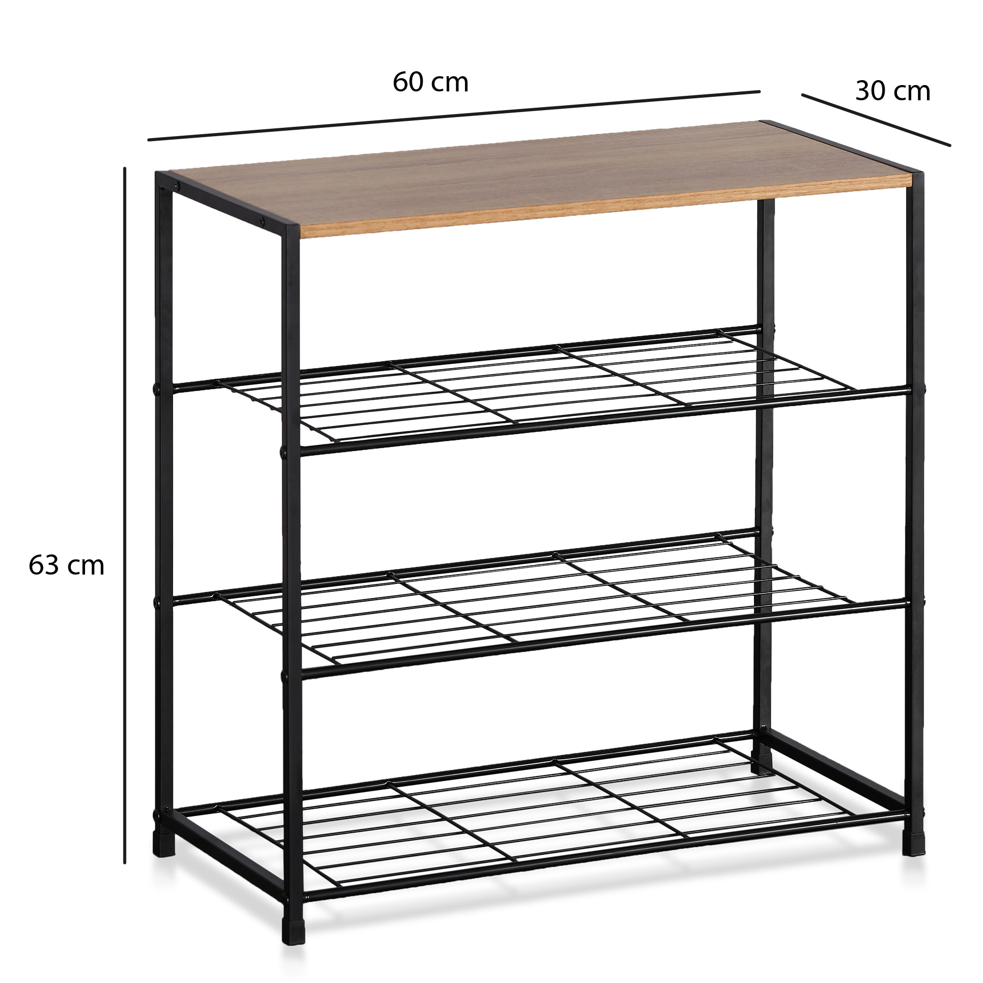 Moderna Zapatera Minimalista de Madera y Metal, Zapatera Compacta con 3 Niveles Metálicos y 1 Repisa con Acabado tipo Madera, Metal de Alta Resistencia, Fácil de Armar