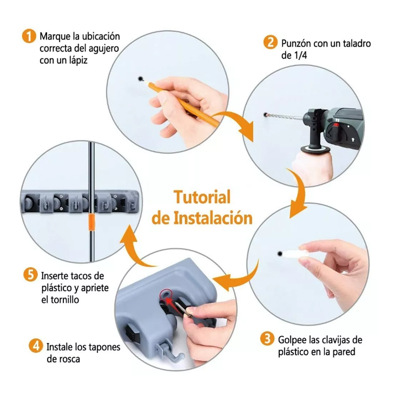  Porta Escobas Organizador De Escobas 5 Espacios Y Ganchos