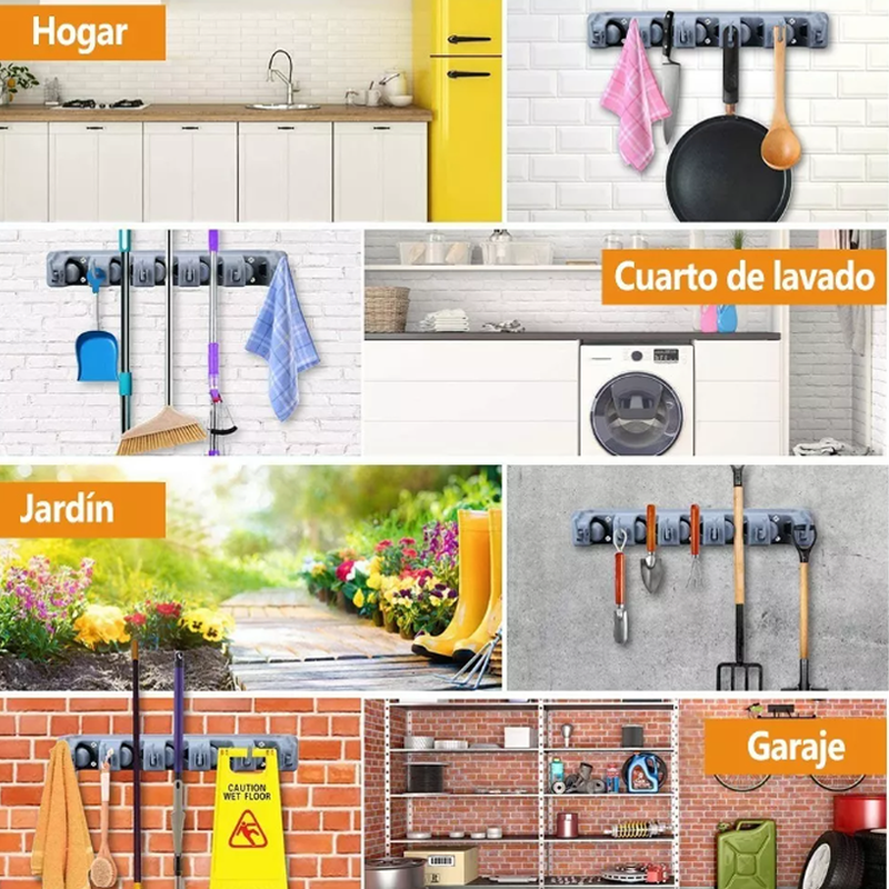  Porta Escobas Organizador De Escobas 5 Espacios Y Ganchos