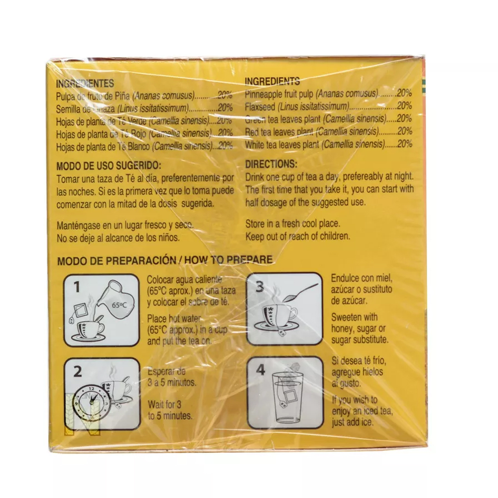5 Cajas Té Piñalim (piña, Linaza, Té Verde, Té Rojo Y Té Blanco) 30 Sobres De 3g C/u