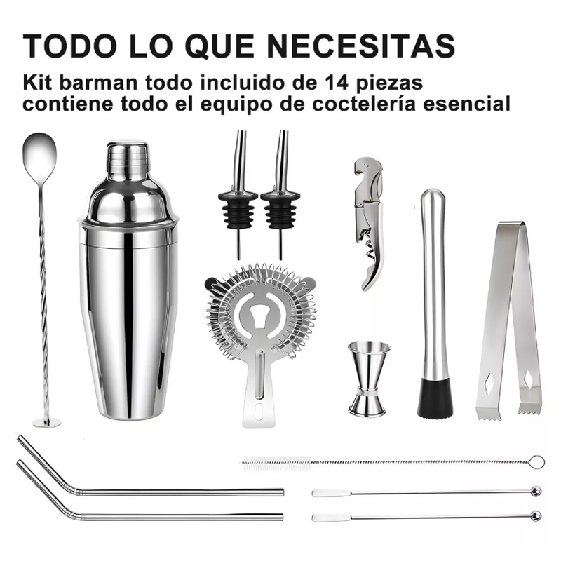 Kit De Accesorios De Coctelería 750 Ml Para Bar, 14 Piezas