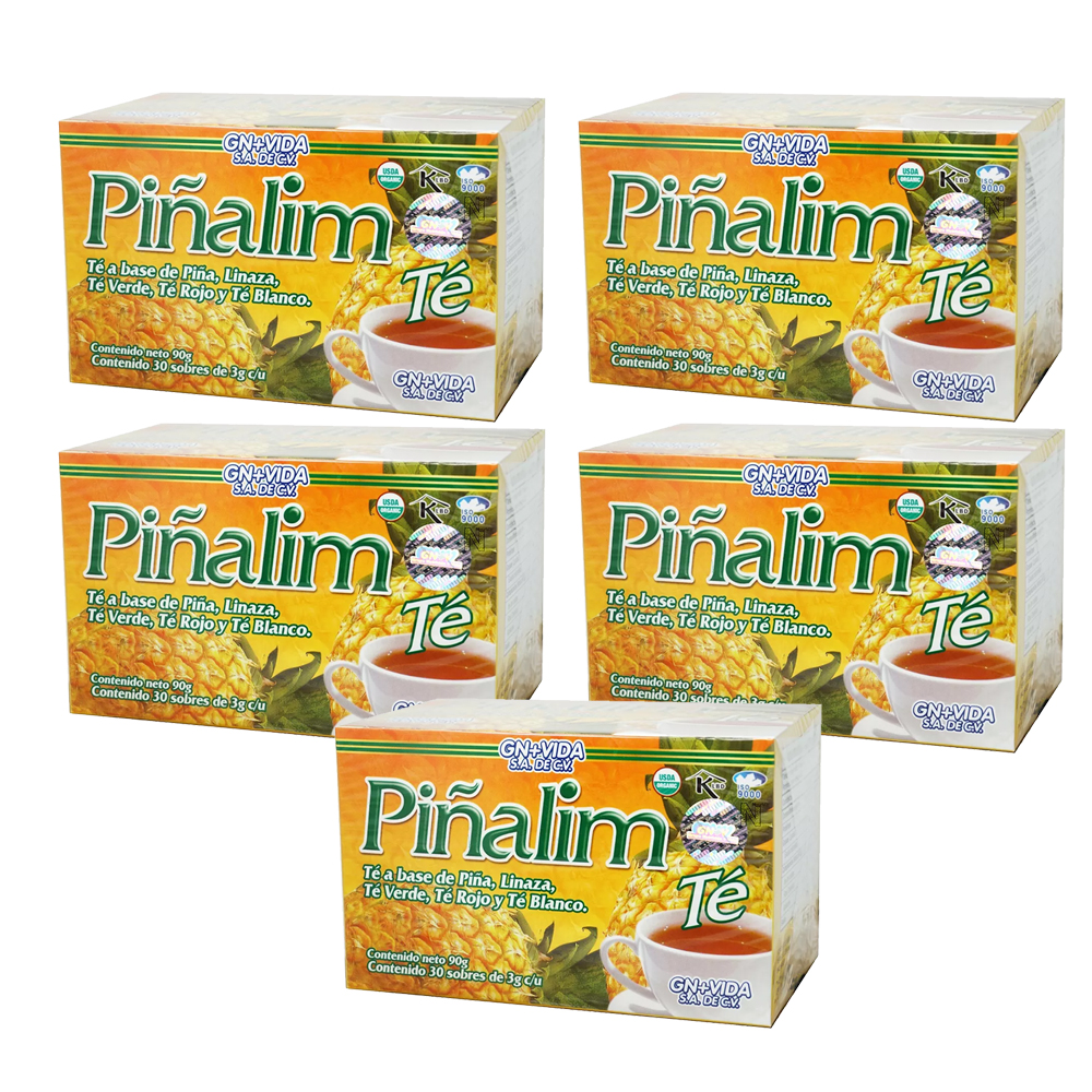 5 Cajas Té Piñalim (piña, Linaza, Té Verde, Té Rojo Y Té Blanco) 30 Sobres De 3g C/u