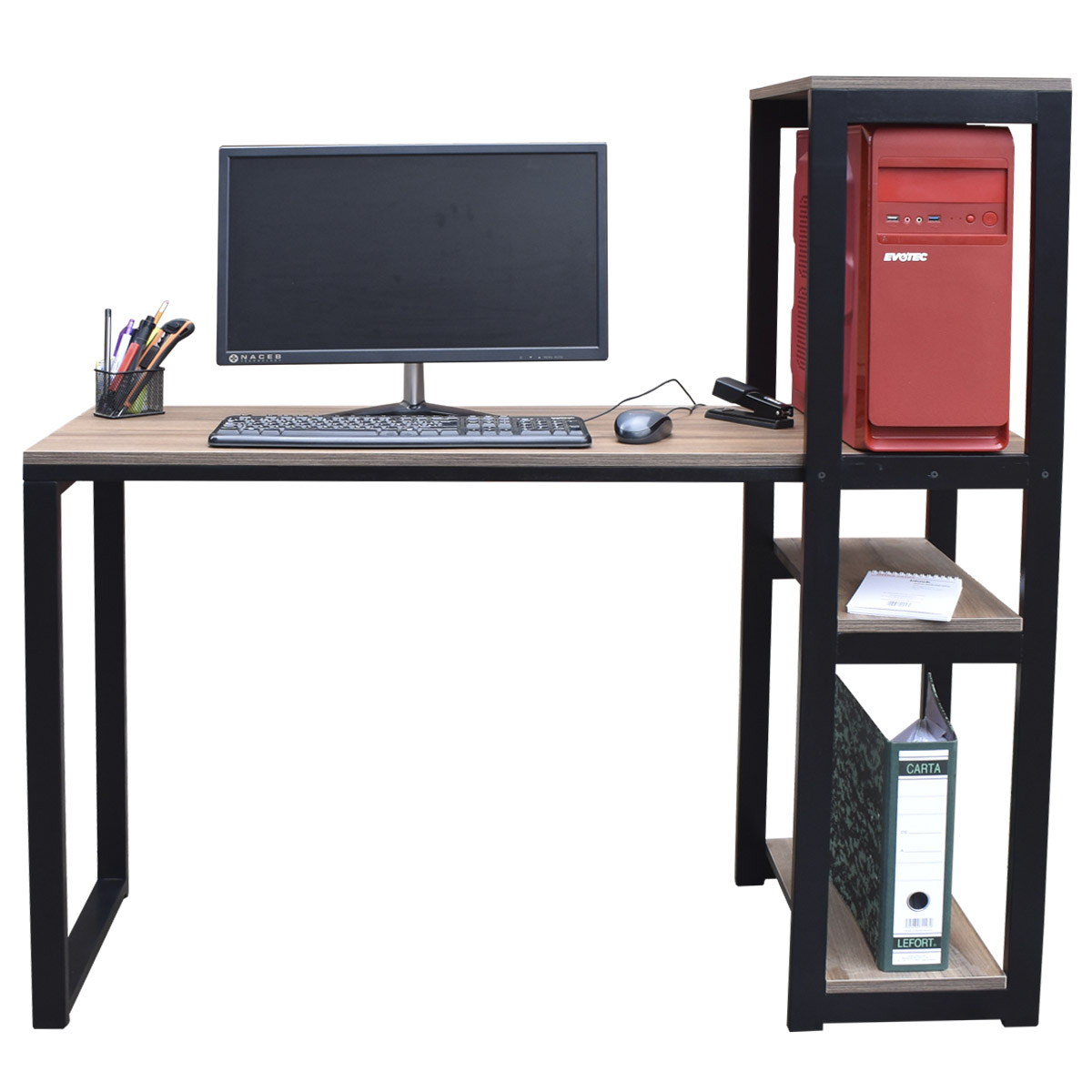 Escritorio de madera con repisas Hogare, Cubierta Fabricada en melamina, y estructura de madera estufada de primera calidad