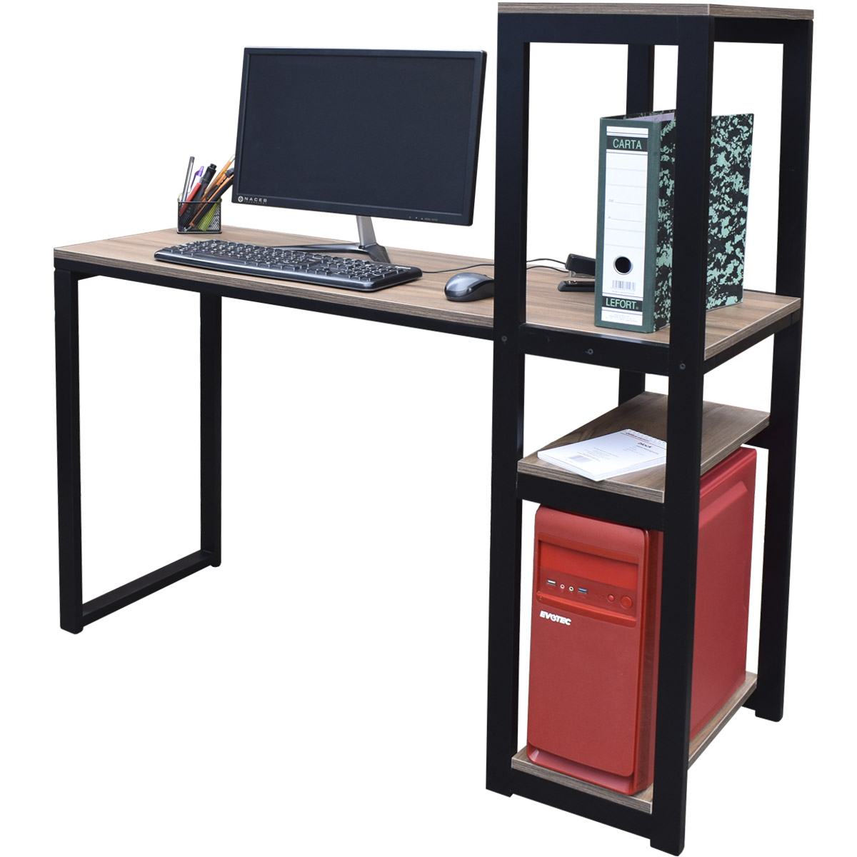 Escritorio de madera con repisas Hogare, Cubierta Fabricada en melamina, y estructura de madera estufada de primera calidad