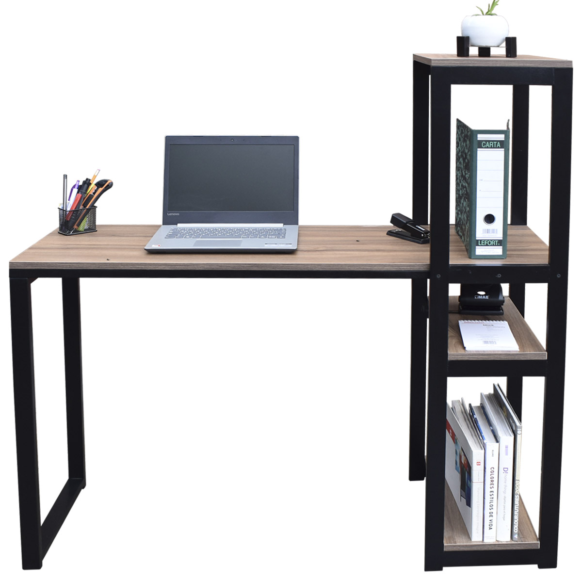 Escritorio de madera con repisas Hogare, Cubierta Fabricada en melamina, y estructura de madera estufada de primera calidad