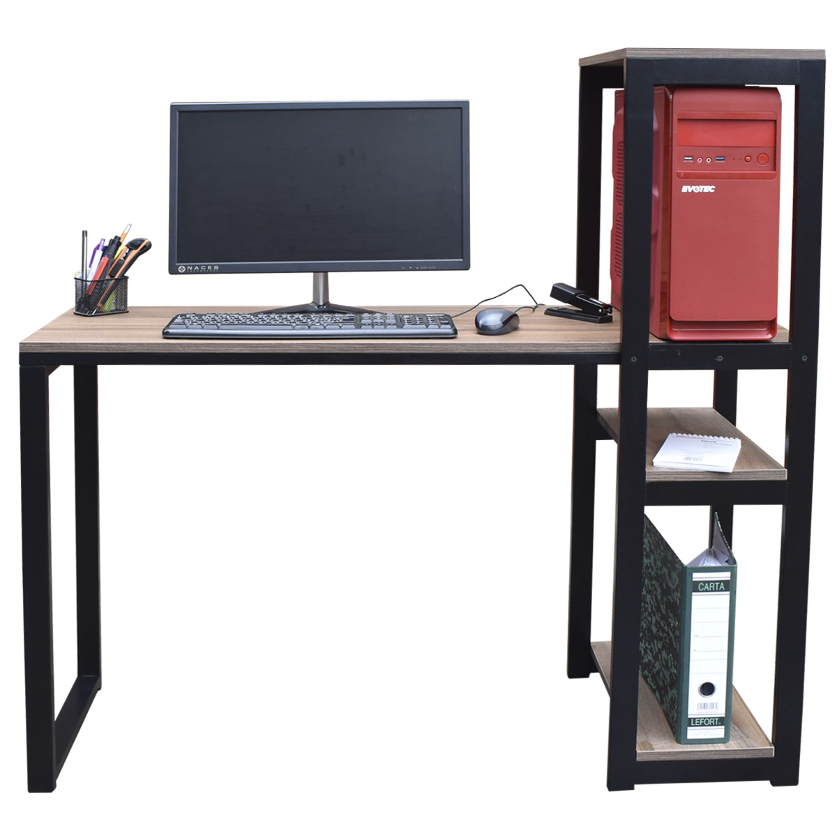 Escritorio de madera con repisas Hogare, Cubierta Fabricada en melamina, y estructura de madera estufada de primera calidad