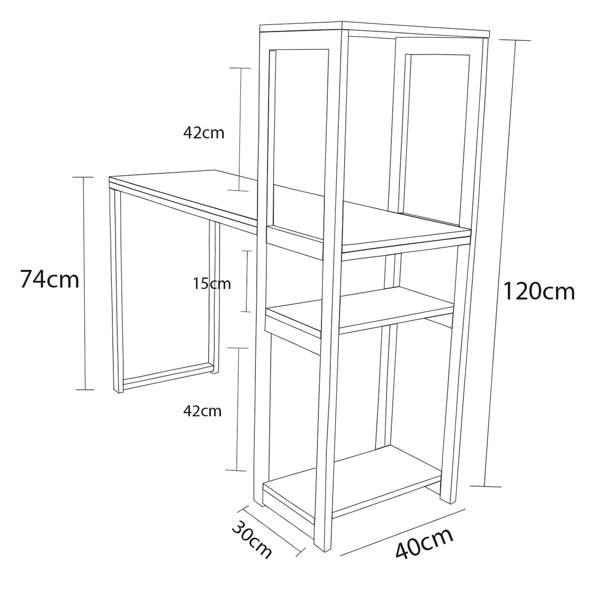 Escritorio de madera con repisas Hogare, Cubierta Fabricada en melamina, y estructura de madera estufada de primera calidad