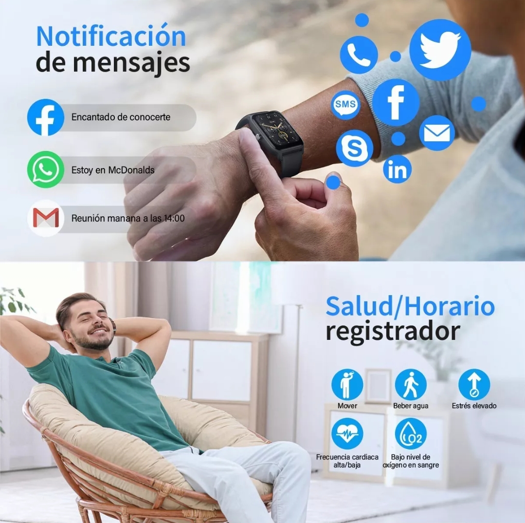 Smartwatch 1.8'' Reloj Inteligente Bluetooth Llamada Alexa