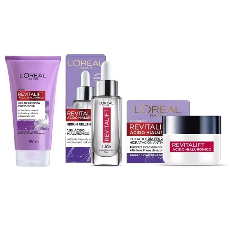 Kit L'oréal Paris Ácido Hialurónico Gel + Crema Día + Sérum