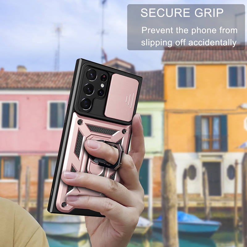 Funda para Samsung Galaxy S22 Ultra 5G de 6.8" Case con Anillo Giratorio 360 A Prueba De Golpes de Uso Rudo Carcasa Compatible con Carga Inalámbrica y Soporte Magnético para Automóvil