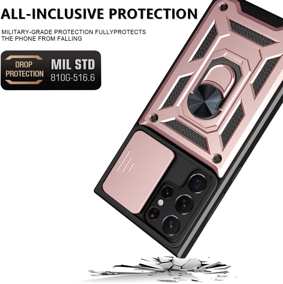 Funda para Samsung Galaxy S22 Ultra 5G de 6.8" Case con Anillo Giratorio 360 A Prueba De Golpes de Uso Rudo Carcasa Compatible con Carga Inalámbrica y Soporte Magnético para Automóvil
