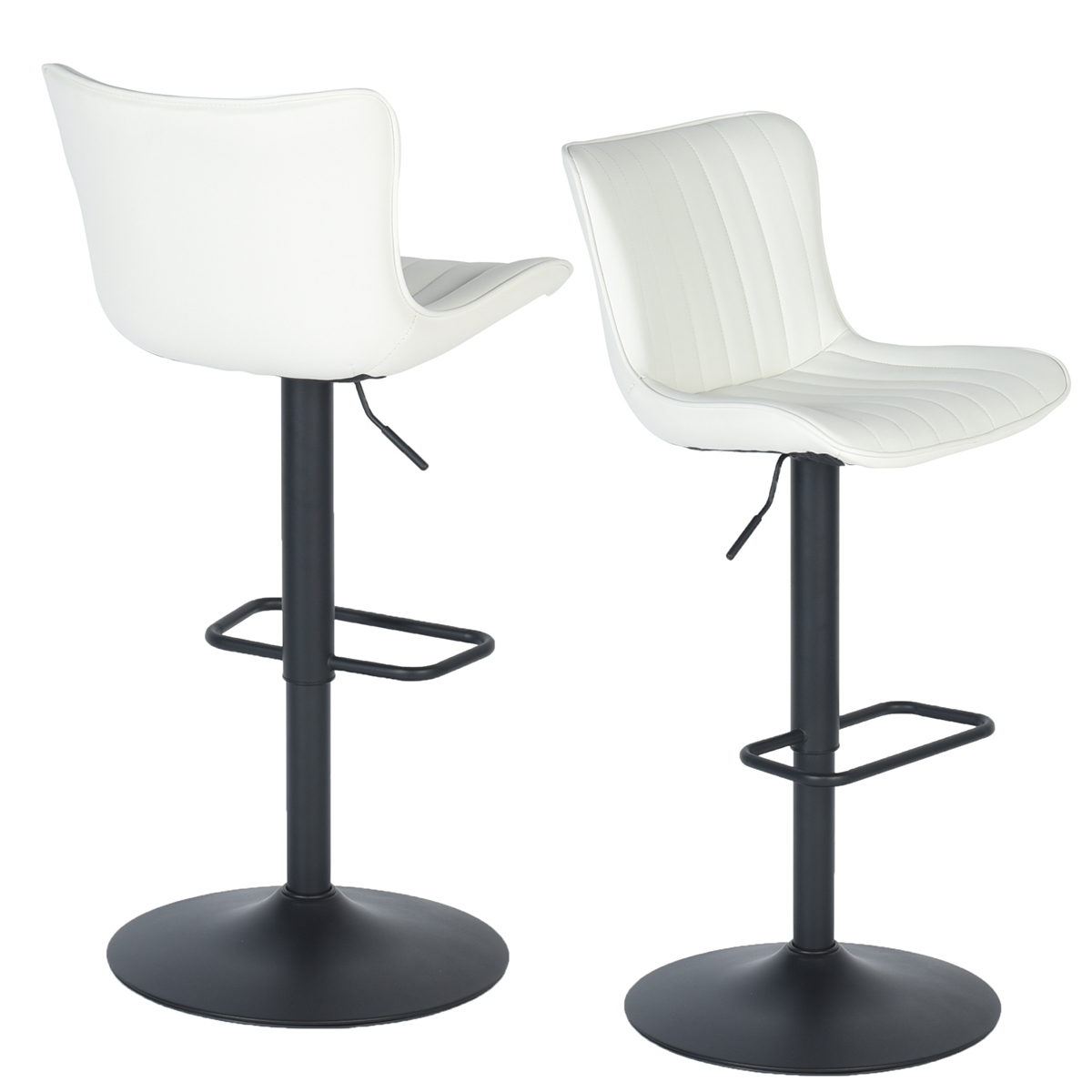 Banco Taburete Helen Base Negra con Blanco - Set 2 Piezas- Grupo Microtec Ajustable Giratorio Bar Piel PU Blanca