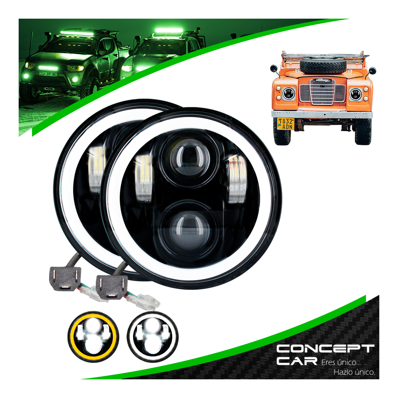 Par Faro Unidad Redonda 4 Led 5 Pulgad Ojo Angel Blanco Ambar