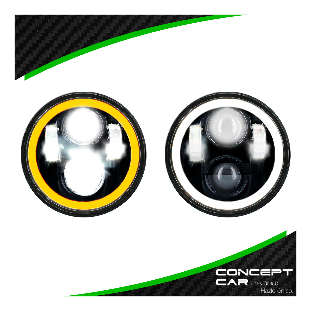 Par Faro Unidad Redonda 4 Led 5 Pulgad Ojo Angel Blanco Ambar