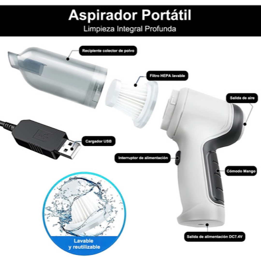 Aspirador Portátil con Aspiradora USB con 4000 Pa, Potente Succión