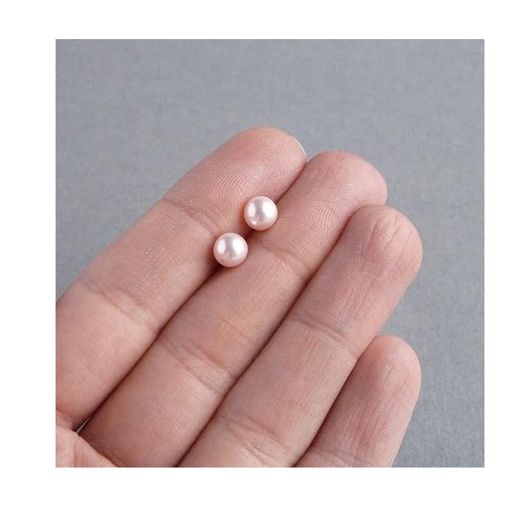 Aretes Perla Cultivada Rosa Suave Natural y Oro 14k A087.