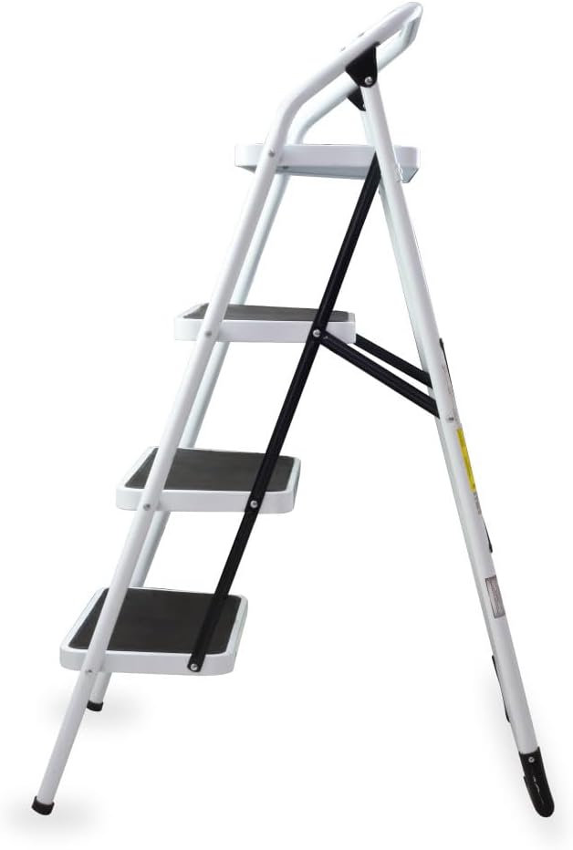 Escalera Tubular Plegable de Acero Certificado EN 131 Patas antiderrapantes Ideal para uso doméstico o usarse en trabajos profesionales 4 Escalones