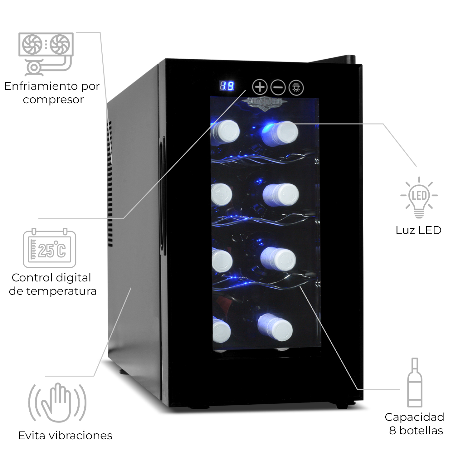 Cava Enfriador Vinos 8 Botellas Frigobar Exclusive Premium