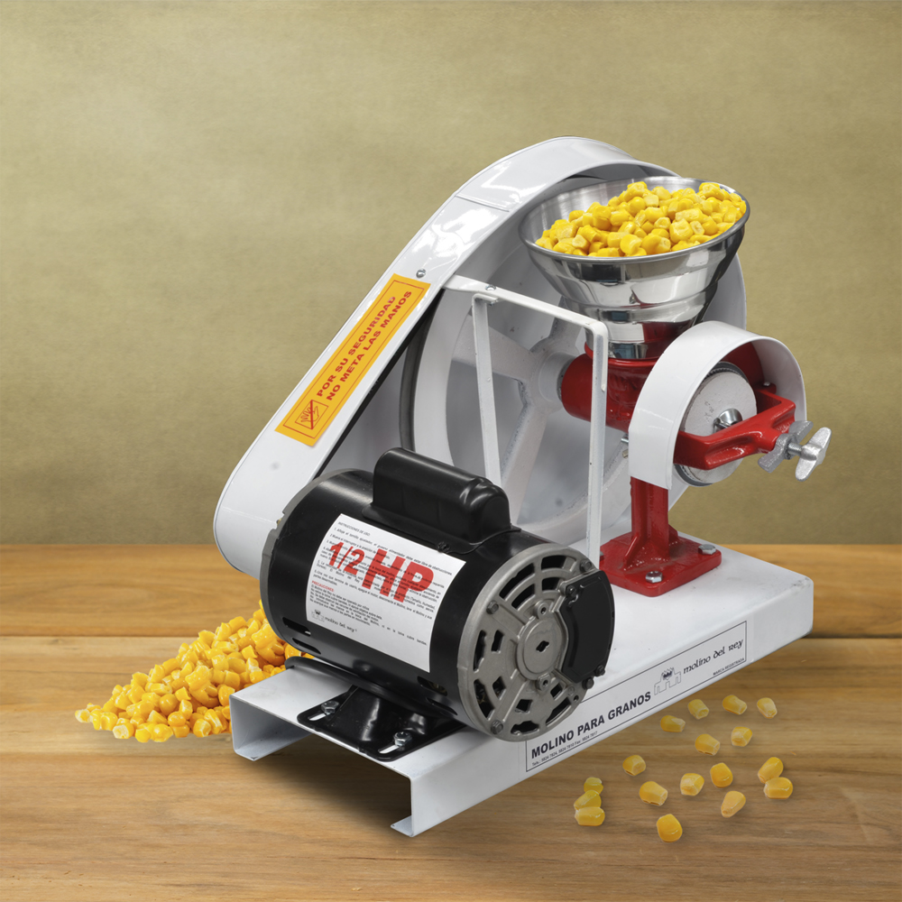 Molino Electrico para granos ECO 0.5HP Ideal para moler granos húmedos y secos como queso, café, cacao, arroz, trigo, maíz, nixtamal y especias de mesa.