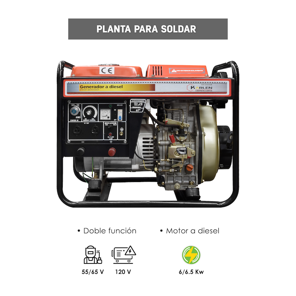 Planta para soldar y genrador Arranque manual Carburante Diésel 2.2kw 120v A/E Motor 4 tiempos enfriado por aire, sistema de inyección