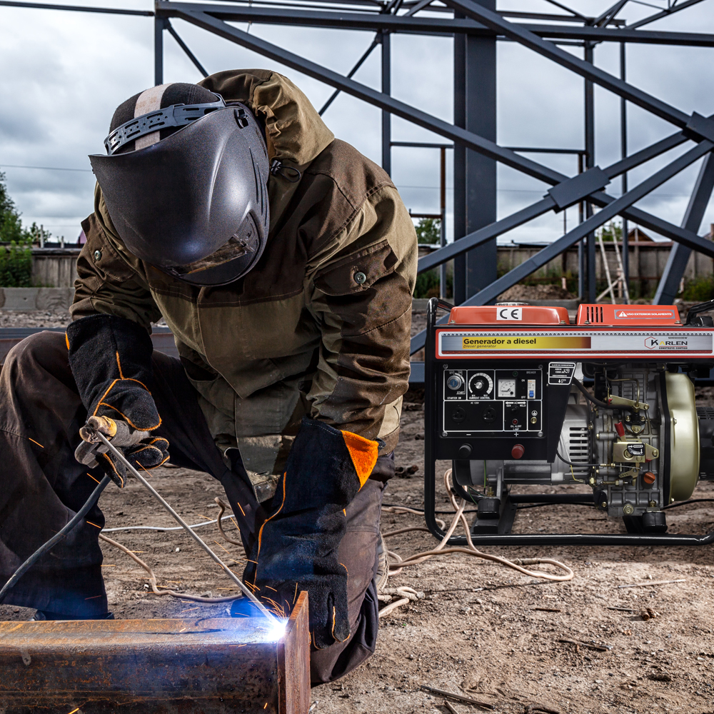 Planta para soldar y genrador Arranque manual Carburante Diésel 2.2kw 120v A/E Motor 4 tiempos enfriado por aire, sistema de inyección