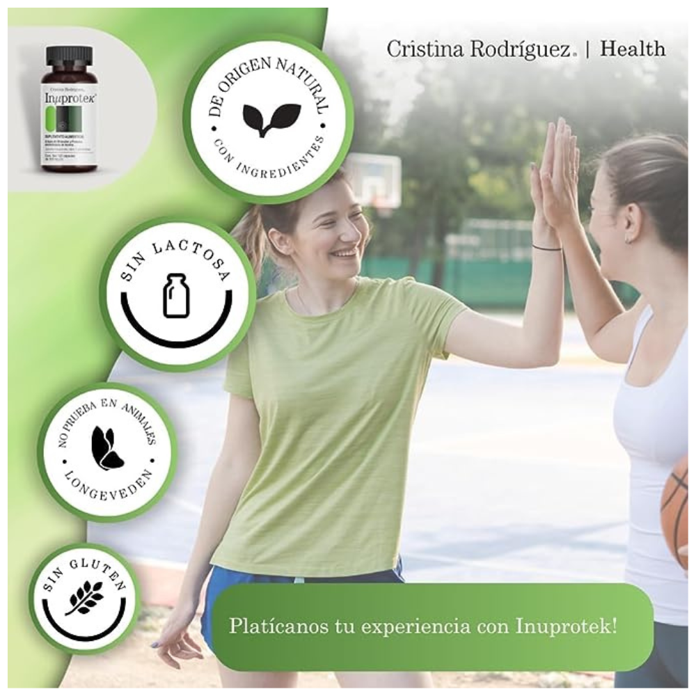 CRISTINA RODRIGUEZ Inuprotek Suplemento Alimenticio 60 Cápsulas 500mg Minerales Proteina Deshidratada de Bovino Sin Gluten Zinc Magnesio 