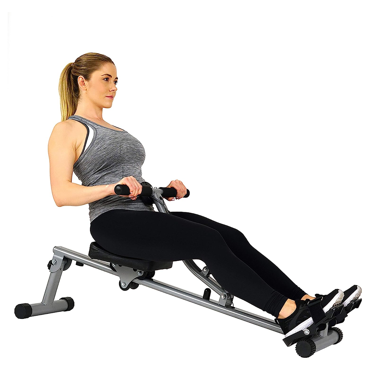 Sunny Health Fitness SF RW1205: Máquina de Remo con Resistencia Hidráulica Ajustable de 12 Niveles y Monitor Digital