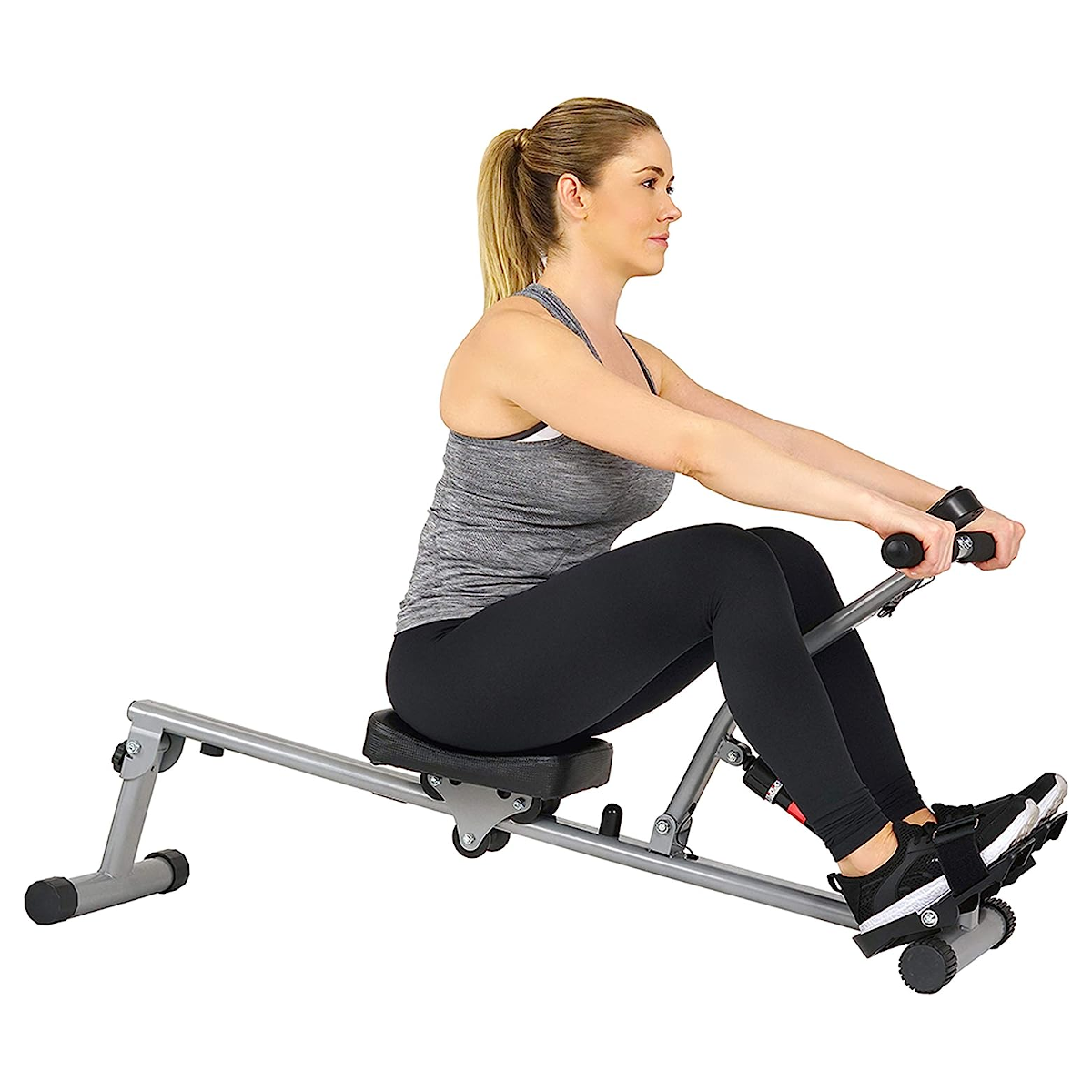 Sunny Health Fitness SF RW1205: Máquina de Remo con Resistencia Hidráulica Ajustable de 12 Niveles y Monitor Digital