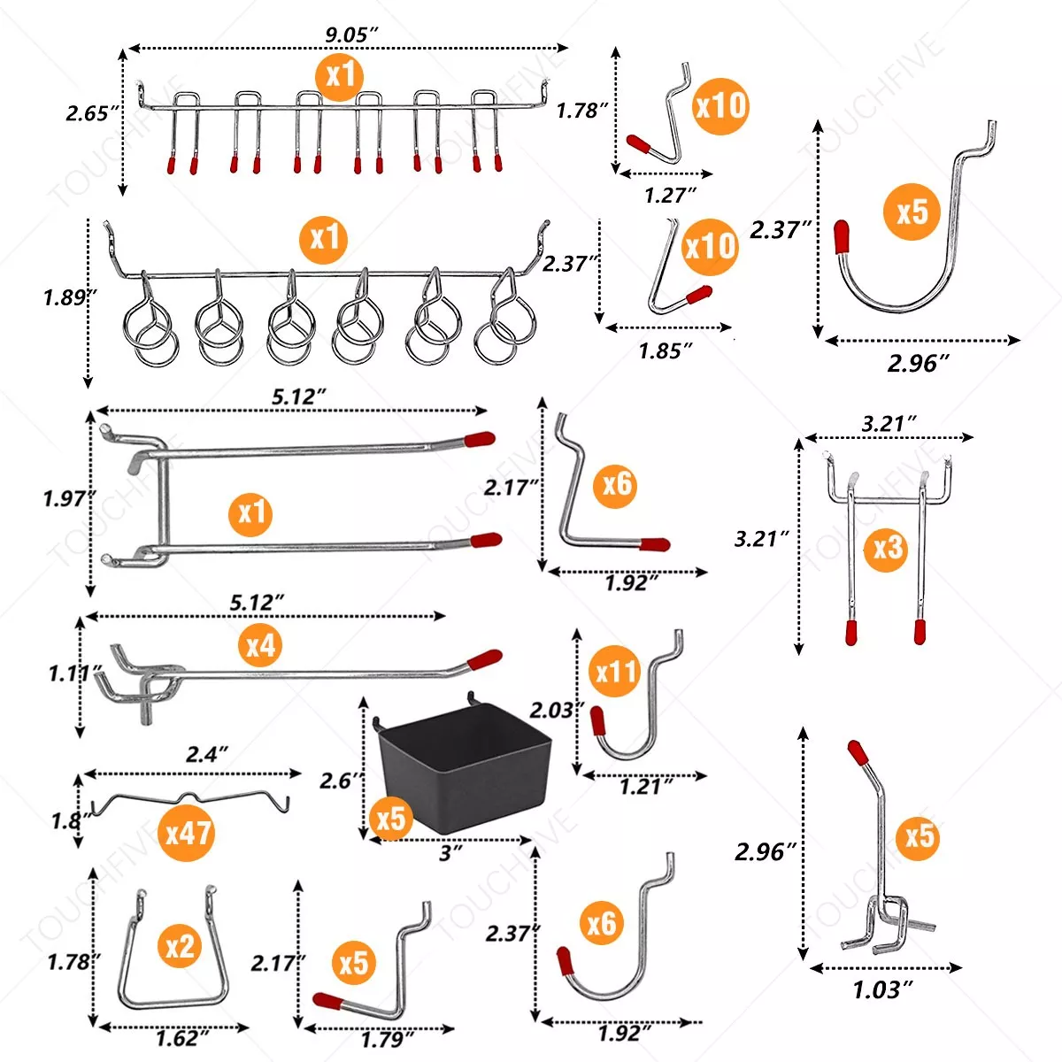 Kit Metálicos Tablero Ganchos Clavijas Para Herramientas 114 Pcs