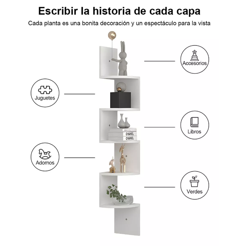 Repisa Esquinera Minimalista Flotante Moderna 5 Plantas.