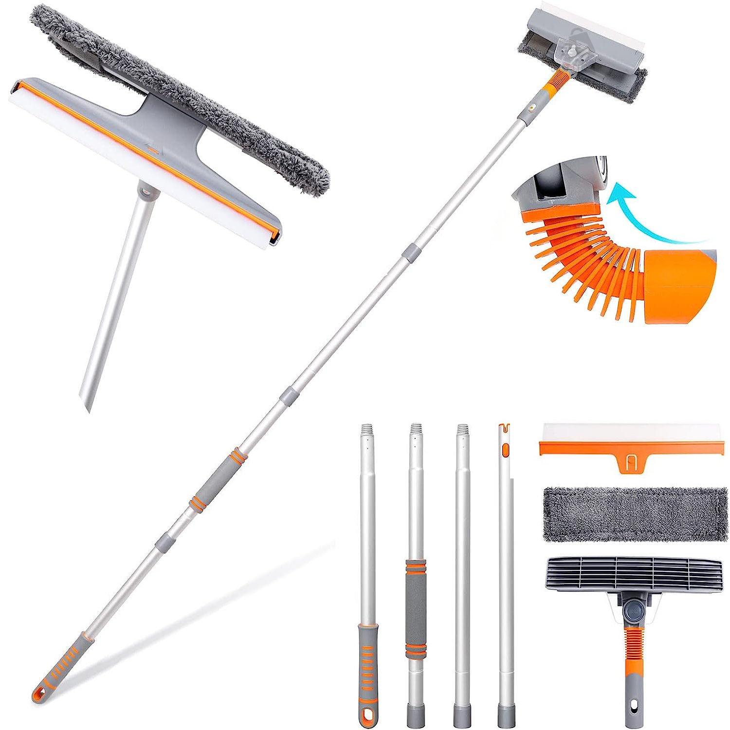 Kit Limpiador de Ventanas y Vidrios Extensible Giratorio