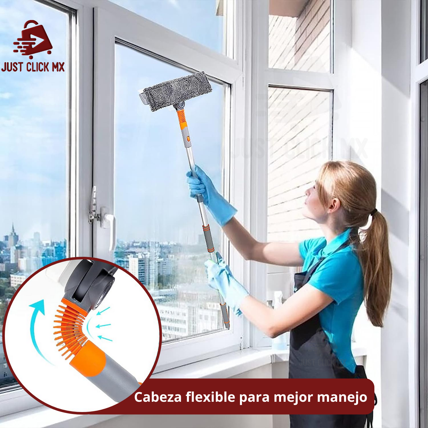 Kit Limpiador de Ventanas y Vidrios Extensible Giratorio