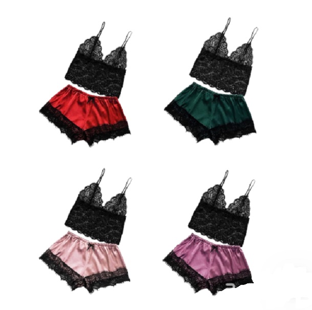 Pijama con encaje para mujer 2 piezas.