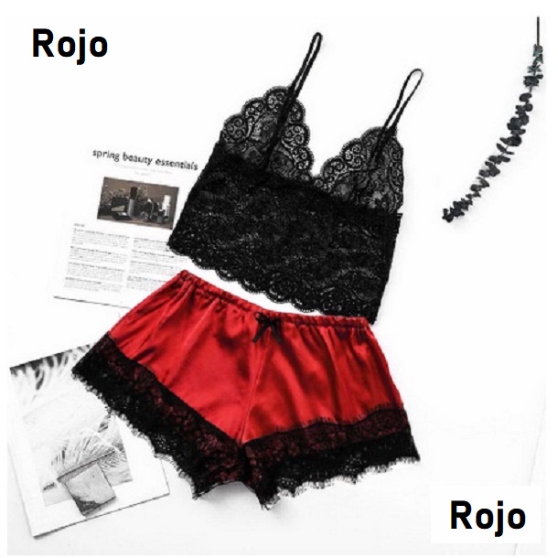 Pijama con encaje para mujer 2 piezas.