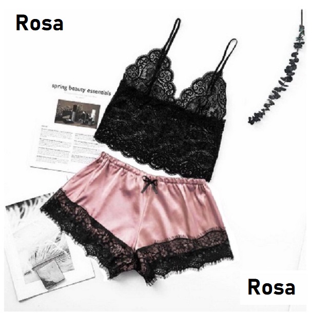 Pijama con encaje para mujer 2 piezas.